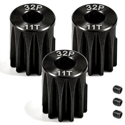 32P 11T RC Car Gear Set | 45# Steel Black Oxide | 5mm Bore +0.03mm | Precision Engineered Motor Pinion Gear Compatible with Traxxas/ARRMA/HPI/Kyosho (3-Pack with M4 Set Screws)