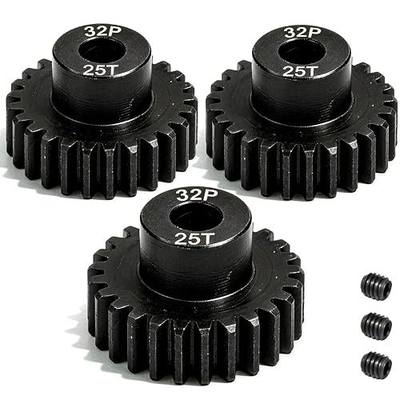 32P 25T RC Car Gear Set | 45# Steel Black Oxide | 5mm Bore +0.03mm | Precision Engineered Motor Pinion Gear Compatible with Traxxas/ARRMA/HPI/Kyosho (3-Pack with M4 Set Screws)