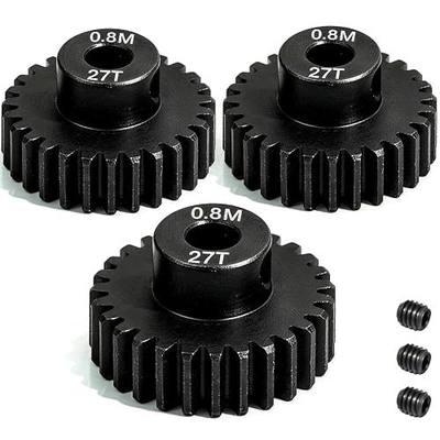 3-Pack Steel Metal 0.8M 5mm Pinion Motor Gear Sets 27T Compatible with HPI Kyosho Losi Axial Tamiya 1/8 1/10 RC Car Monster Truck Buggy, 0.8 Module Gear for Traxxsa Arrma