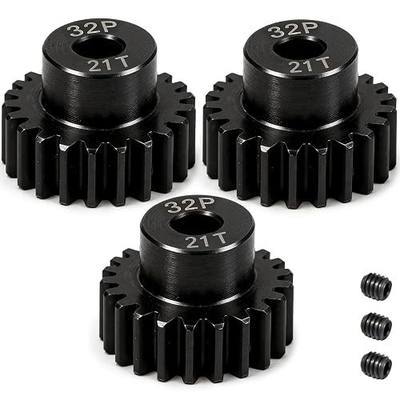 32P 21T RC Car Gear Set | 45# Steel Black Oxide | 5mm Bore +0.03mm | Precision Engineered Motor Pinion Gear Compatible with Traxxas/ARRMA/HPI/Kyosho (3-Pack with M4 Set Screws)