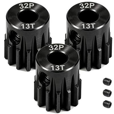 32P 13T RC Car Gear Set | 45# Steel Black Oxide | 5mm Bore +0.03mm | Precision Engineered Motor Pinion Gear Compatible with Traxxas/ARRMA/HPI/Kyosho (3-Pack with M4 Set Screws)