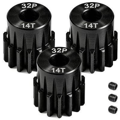 32P 14T RC Car Gear Set | 45# Steel Black Oxide | 5mm Bore +0.03mm | Precision Engineered Motor Pinion Gear Compatible with Traxxas/ARRMA/HPI/Kyosho (3-Pack with M4 Set Screws)