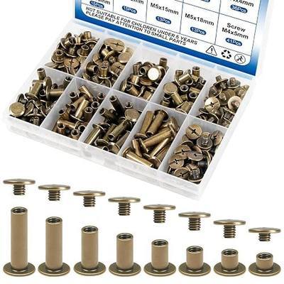 130 Sets Bronze Chicago Screws Leather Rivets Kit, 8 Sizes Binding Screws | Carbon Steel Screw Rivet, M5 (4/5/6/8/10/12/15/18mm) + 3 Lengths M4 (3/4/5mm) for Leather Craft, Belts, Bags, Shoes, Clothing