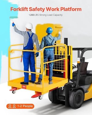 VEVOR Forklift Man Basket, 36 x 36 Inches Safety Cage Work Platform | 1200 lbs Load Capacity, Collapsible, 4 Wheels, Device Chain Included, For Aerial Work Lifting Loader