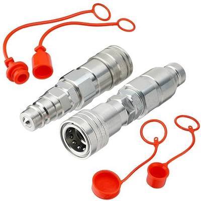 1/2" Flat Face ISO 16028 to Ag ISO 5675 Pioneer Hydraulic Coupler | Heavy Duty Steel Skid Steer Hydraulic Quick Connect Couplering w/Dust Cap, 5076 PSI Pressure Rate, 24 GPM Max Flow Rate