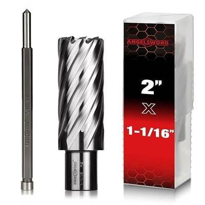 ANGELSWORD HSS Annular Cutter Diameter 1-1/16", Cutting Depth 2" High Speed Steel, Mag Drill Bits Kit for Magnetic Drill Press, with One 1/4"*4" Pilot Pin