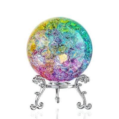 60mm Ice Cracked Crystal Ball Paperweight Colorful Glass Ball with Stand | Sphere Healing Crystals Glass Ball for Magic/Photography/FengShui/Witchy Gifts/and Christmas Home Decor