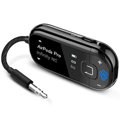 Avantree Voyager - OLED Airplane Bluetooth Adapter & Auracast Transmitter | Easy OLED Pairing with Headphones & AirPods, Qualcomm aptX Adaptive, Upgradeable Firmware, and 3.5mm AUX for Flight & Travel