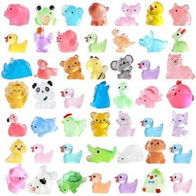DIYDEC 60PCS Luminous Mini Resin Animals 60 Styles Miniatures Glow in The Dark Tiny Little Figures to Hide Small Duck Figures for Party Favors Bag Fillers Garden Dollhouse Decor