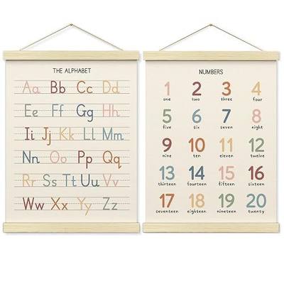 BONETAT Numbers alphabet poster for Nursery Toddlers, Play Room Wall Decor, ABC Wall Chart, Wall Hanging Decor for Toddler Playroom Decor Kids Wall Decor, Wooden Frame Alphabet Banner-A11