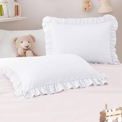 13"x18" Toddler Pillow Cases Set of 2, White | Ruffled Pillow Shams Brushed Microfiber Nursery Pillow Cover for Boys Girls, Soft Breathable Machine Washable