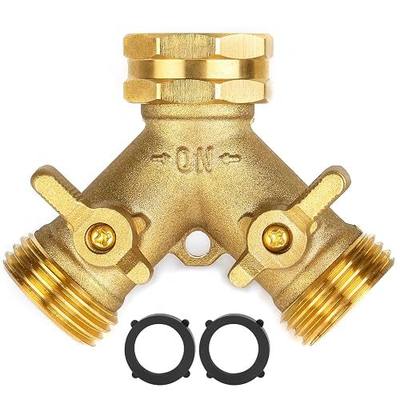 Garden Hose Splitter 2 Way Heavy Duty, Brass Faucet Adapter | Long Handle, Gardening Water Hose Shut Off Valve Hose Connector Fittings Outdoor Water Spigot Hose Bib Y Splitter