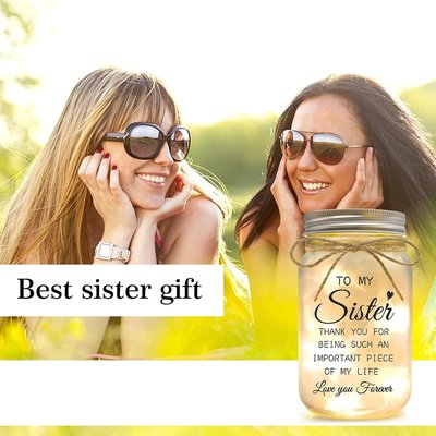 Sister Gifts - Mason Jar Night Lights with Warm Lights for Sisters, Unique Sister Birthday Gifts Ideas for Mothers Day Christmas Valentines Day, Heartfelt Home Decor Gift