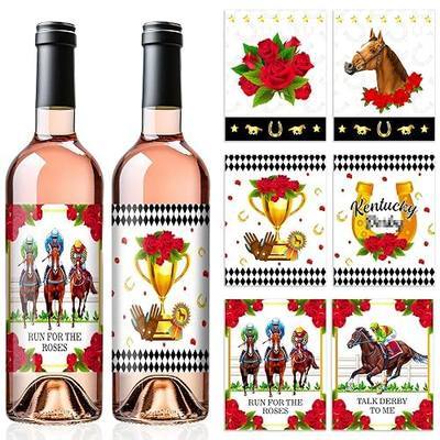 HOWAF 12pcs Kentucky Horse Derby Wine Bottle Label Stickers, Race Party Decorations Horse Racing Water Bottle Waterproof Labels for Run for the rose Party Decorations