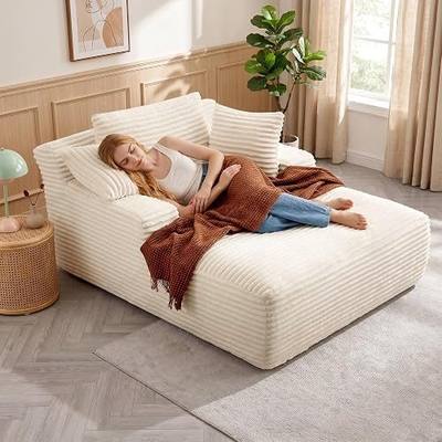 50" Chaise Lounge Chair Indoor, Oversized Boneless Cloud Couch Chair with 3 Pillows, Deep Seat Sleeper Chairs, Reading Chair for Living Room, Bed Room, No Assembly Required, Beige