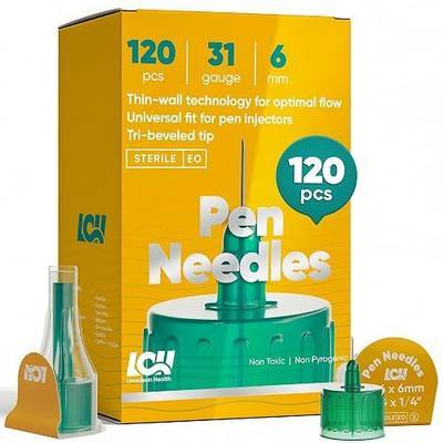 120Ct Insulin Pen Needles 31G 6mm (1/4 in) - Individually Sealed Diabetic Needles for Injections - Universal Fit for Most Pen Injectors for Comfort Daily Use - Peptide Pen Needles