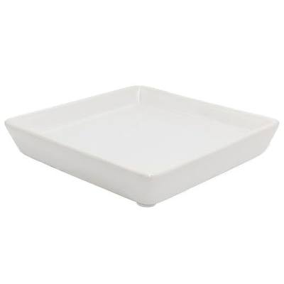 Square Ceramic Plant Saucer Tray 10 11 12 Inch White,12.4" OD x10.8 ID x1.4 Deep| Sturdy Heavy Duty Glazed Planter Drip Flower pots with Catch Basin for Indoor Outdoor Plants(12" White)