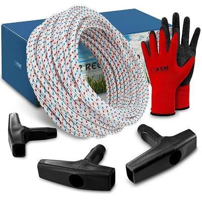 Premium 4mm x 50ft Recoil Starter Rope Kit – Heavy Duty 16-Strand Pull Cord (800lbs Strength) with 3 Universal T-Handles & Gloves – Replacement for Mowers, Chainsaws & Generators