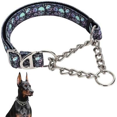 Choke Collar for Dogs,Chain Martingale Dog Training Pulling Collar(Skull L) | Heavy duty Adjustable Reflective Nylon & Soft Padded No-Pull Collar with steel chain Choke Collar for Medium, Large & XL Dog