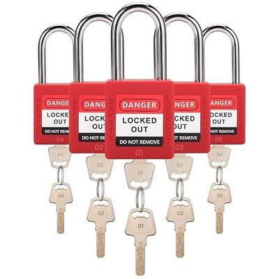 Lockout Tagout Locks Set | 5 Red OSHA-Compliant Safety Padlocks with 2 Keys Each | Keyed Different Loto Locks for Electrical, Industrial, & Machinery Lockout Tag Out Kits