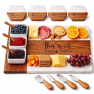 Personalized Charcuterie Board Set - Custom Engraved Wooden Marble Cheese Board with Knife Set - Best Wedding Gift for Couples, Bridal Shower, Engagement, Anniversary, Housewarming & Gift for Parents