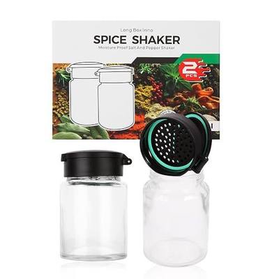 Glass Salt and Pepper Shakers Set of 2, Moisture Proof Salt Shakers for Kitchen Countertop, Clear Salt Pepper Shaker Set, Small Mason Jar Salt & Pepper Shaker with Lid