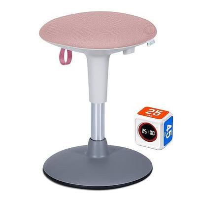 Wobble Stool for Kids Ages 7–12; Adjustable Height Wobble Stools for Classroom Seating with Soft Cushion; Flexible Wiggle Chair for Focus and ADHD Support + Bonus Visual Timer (Candy Pink)