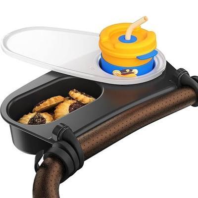 Upgrade Universal Stroller Snack Tray-Compatible with Nuna Uppababy Bugaboo,Stroller Cup Holder Tray with Silicone Arms Grip Bumper Bar,Stroller Tray Attachment with Cups Holder for Baby Toddler