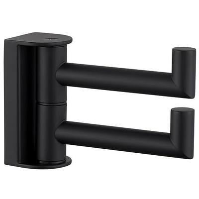 APLusee Swivel Towel Hook for Bathrooms with 2 Rotating Arms, Matte Black | Rustproof 304 stainless steel, heavy duty 11 lbs double wall hook for towel, coat, bag, kitchen or entryway, drilling mounted