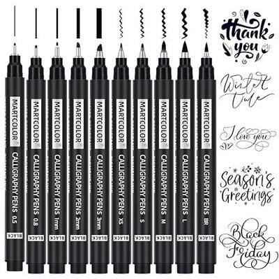 MARTCOLOR 10 Size Calligraphy Pens for Writing, Brush Pen Calligraphy Set | Calligraphy Pens for Beginners, Calligraphy Brush Pens, Hand Lettering Pen for Art Drawing, Sketching, Scrapbooking