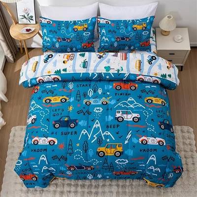 NTBED 5 Pieces Racing Cars Comforter Set Twin for Boys Kids Bed in a Bag Vehicles Transportation Lightweight Microfiber Bedding Sets,Blue