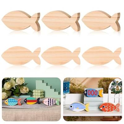 AWIZOM 12 Pcs Wooden Fish Cutouts Unfinished Sea Animal Shaped Table Sign Wood Blocks to Paint Blank Wooden Table Centerpieces for DIY Craft Summer Ocean Theme Home Tiered Tray Decor,3.94x1.77 Inch