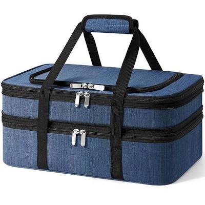 Insulated Double Casserole Carrier - Portable Casserole Carriers for Hot or Cold Food Lunch Tote Warmer or Cooler Bag for Potluck Parties Picnic Cookouts, Fits 9" x 13" Baking Dish - Navy Blue