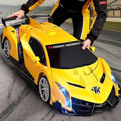 Uregoio 1:10 Big Size Transform RC Car, Gesture Sensing Remote Control Car | 2.4GHz One Button Deformation to Robot with LED Lights, Transforming Toy Cars Gift for Kids Age 8-12 Years Old Boys