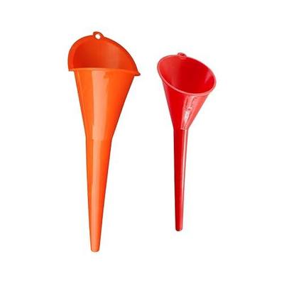JOYCOURT 2PCS Long Neck Oil Funnels, Multi-Purpose Spill Saver Funnel | Plastic Funnel for Filling Automotive Oil Lubricants Engine Oils Water Diesel Fuel Kerosene & Other Liquids, Small Red+Orange