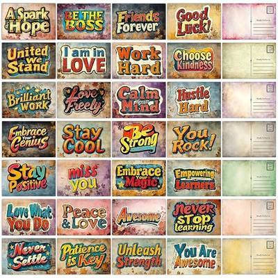 PARTH iMPEX 72 Vintage Motivational Quote Postcards, 4 x 6 Cards | Retro postcards with mailing backs for appreciation, encouragement, teachers, students and kindness notes