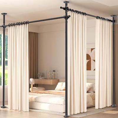 Room Divider for Room Separation,4-10ft(H) 28-140inch(W) Adjustable Temporary Privacy Wall Divider, Tension Curtain Rods No Drilling, Heavy Duty Partition Space Separator Freestanding,Black