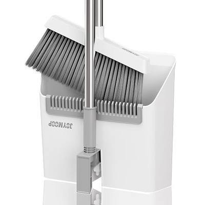 JOYMOOP White Broom and Dustpan Set, Upright Angle Design with Built-in Comb Teeth for Kitchen, Office, Pet Hair, Hard Floors