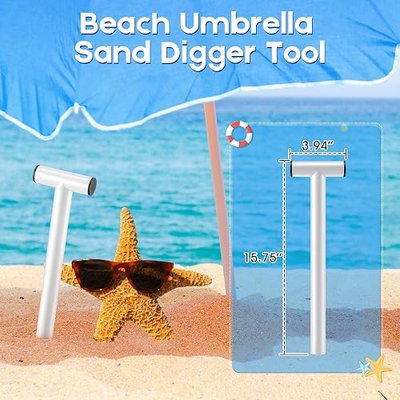 Stainless Steel Sand Digger, T Bar Beach Umbrella Hole Maker | Heavy Duty Stainless Steel, Makes Firm 15” Holes, Easy Grip T Bar Handle, Sand Auger Alternative, Beach Umbrella Accessories