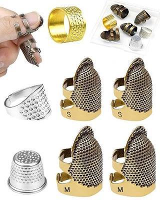 FIVEIZERO Thimble Kit– 7 PCS Sewing Thimbles for Hand Sewing, Metal Finger Protectors, Thimble Ring for Quilting and Embroidery