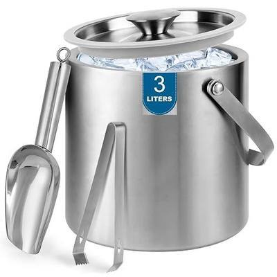Portable Ice Buckets for Parties,3 Liter Double Wall Ice Bucket with Lid,Scoop,Tongs,Handle,Stainless Steel Ice Container to Keep Ice Frozen Longer- Ideal for Cocktail Bar,Camping,Chilling Beer/Wine