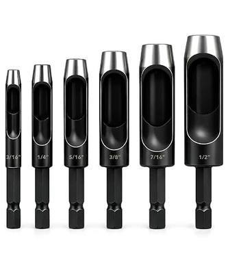 UNCO- Leather Hole Punch Drill Bit Set, 6 pcs, 3/16" 1/4" 5/16" 3/8" 7/16" 1/2", Carbon Steel, Hex Shank Leather Punch Tool Bits for Power Drill, Belt, Strap, Fabric & DIY Craft Work