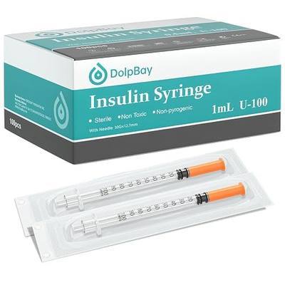 Insulin Syringe with Needle, 30G 1cc 1/2-Inch (12.7mm), Box of 100