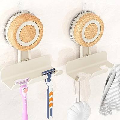 Razor Holder for Shower 2 Pack, Suction Cup Shaver Holder for Wall, Removable&Reusable Suction Cup Hooks for Bathroom, Damage-Free Suction Shower Hooks, Wall Mounted Razor Stand, Beige