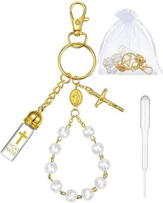 Blushtier Holy Water Bottle Keychain with Rosary Beads Crucifix, Christian Gift for Women Men Catholic Party Favor(Gold,Classic)