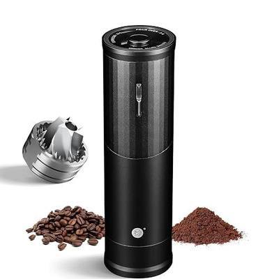 Electric Coffee Grinders, Portable Burr Grinder Capacity 50g w/Magnetic Cover,External Adjustable Setting, Aluminum Alloy Body, 800mAh Battery(Stand not Included) (Black)
