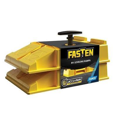 Camco FasTen Premium RV Leveling Trailer Ramps w/ Convenient Handle - Nesting Design for RV Storage - Compatible w/ Square Leveling Blocks - 2-Pack (44535)