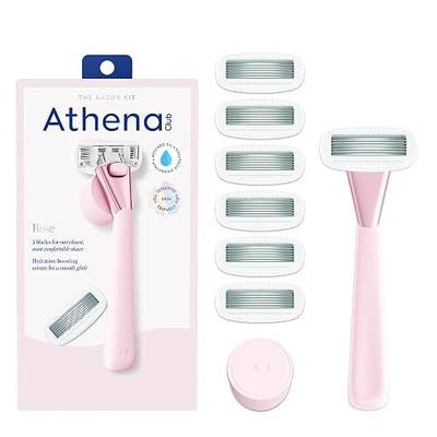 Athena Club Women's Razor Kit, 5-Blade Razor, Rose, 6 Refills | Shea Butter & Hyaluronic Acid Infused Razors for Women, Includes Handle, 6 Refills & Magnetic Shower Hook, Sensitive Skin
