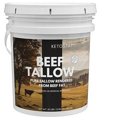 Beef Tallow 30 LB Bulk Pail, Rendered Beef Fat for Cooking and Frying | Restaurant-grade bulk size, high smoke point, searing, roasting, baking, deep frying, cast iron seasoning, home kitchen use