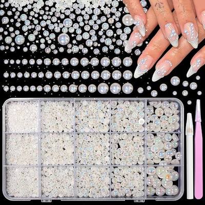 Flatback Nail Pearls, ab-Colors Creamy White Half Pearl for Crafts Multi Size Pearl Beads for Nails Art DIY Crafts Embellishment Shoes Clothes Bags DIY Making